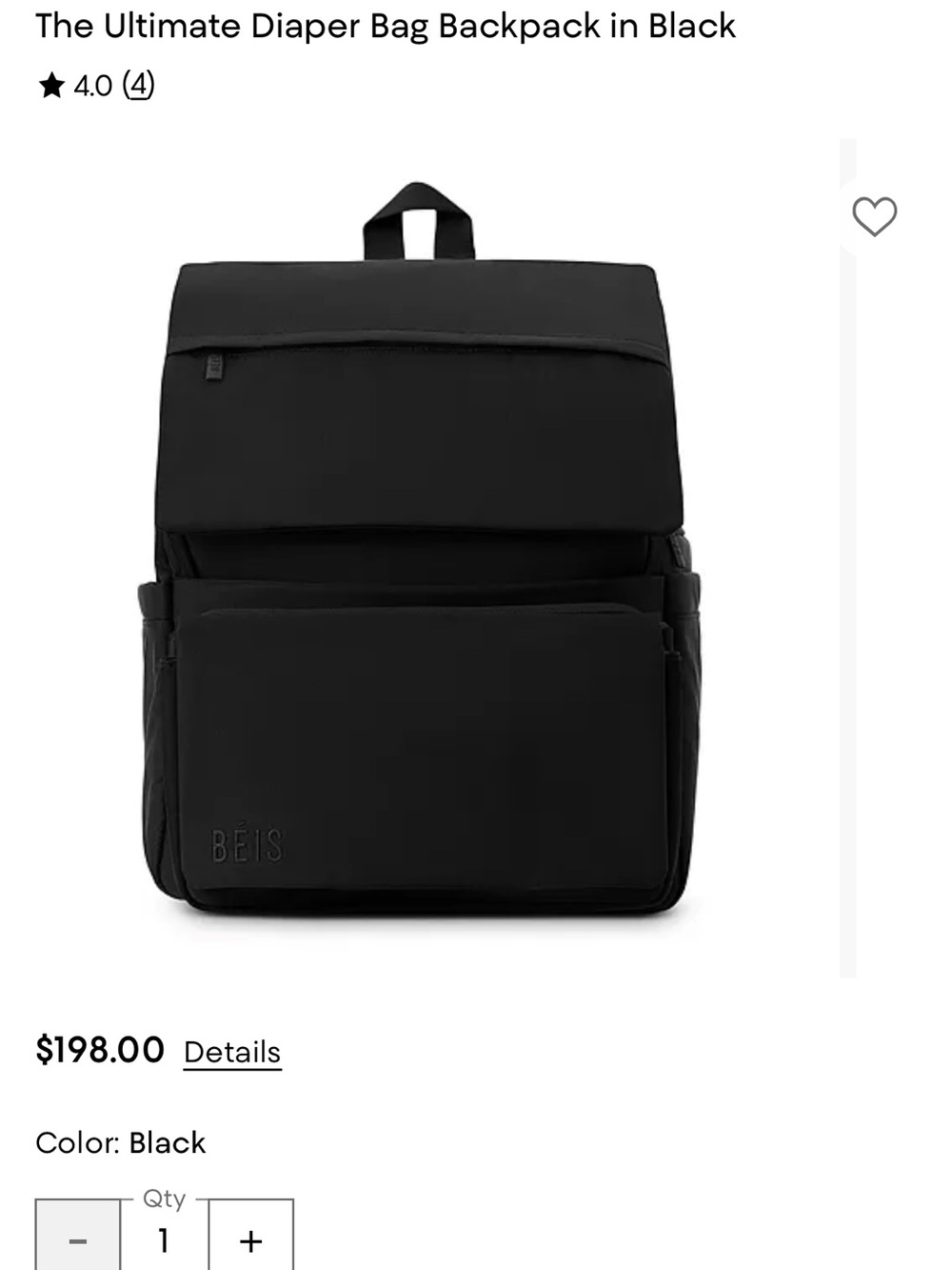BEIS Black Diaper Backpack for Baby